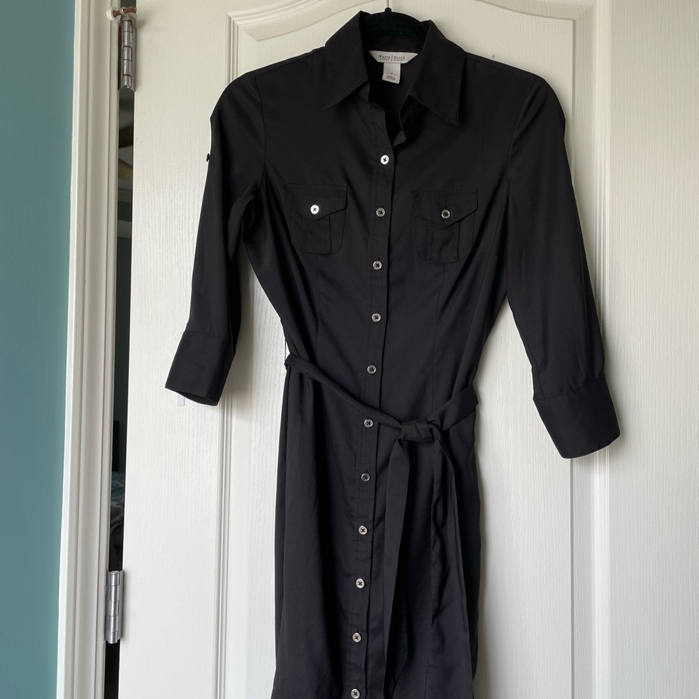 White House Black Market Black Cuffed Sleeve Shirt Dress
